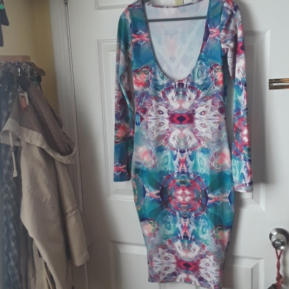 ASOS bodycon midi dress Soft & psychedelic kaleidoscope print open back - Picture 5 of 9
